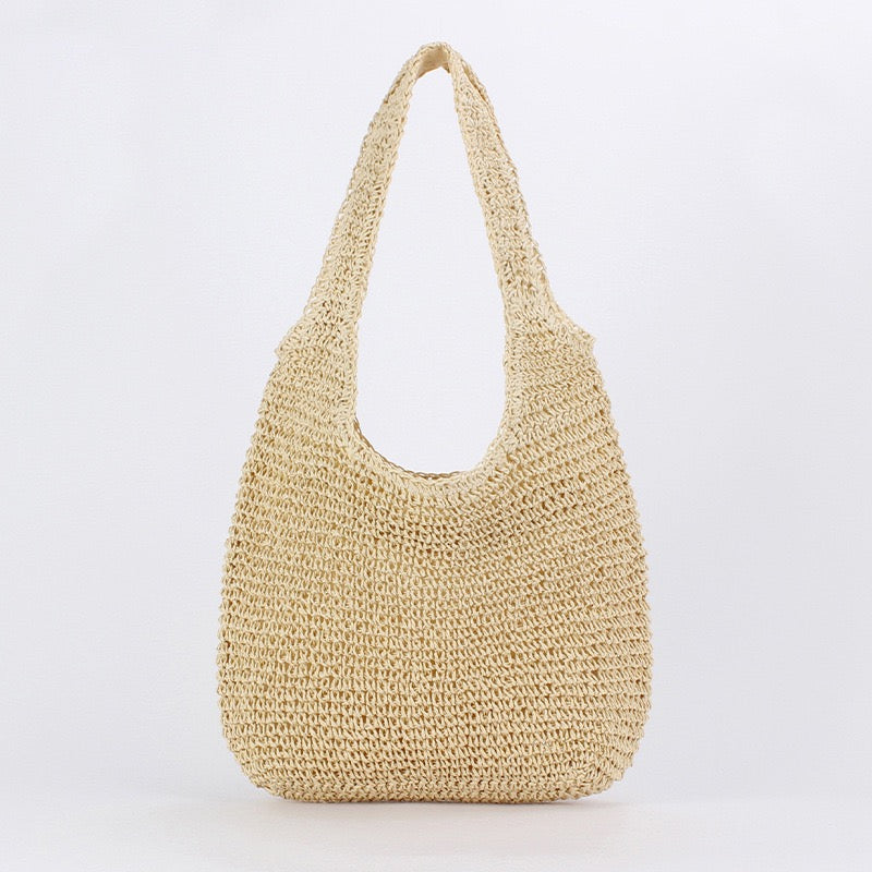 Natura — Sac hobo au crochet camel, doublure tissu
