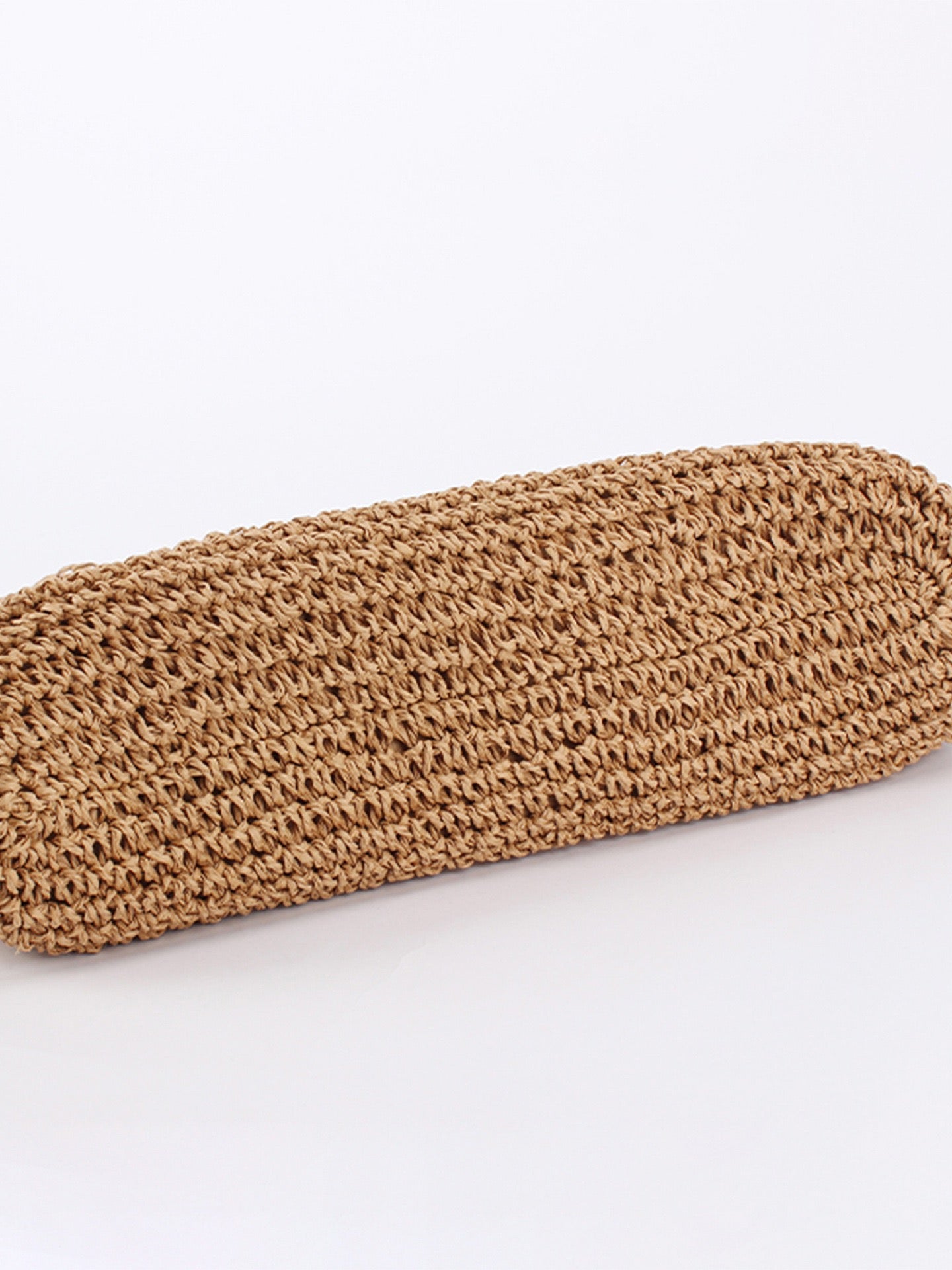 Nomade — Cabas au crochet camel, anse jacquard rayée