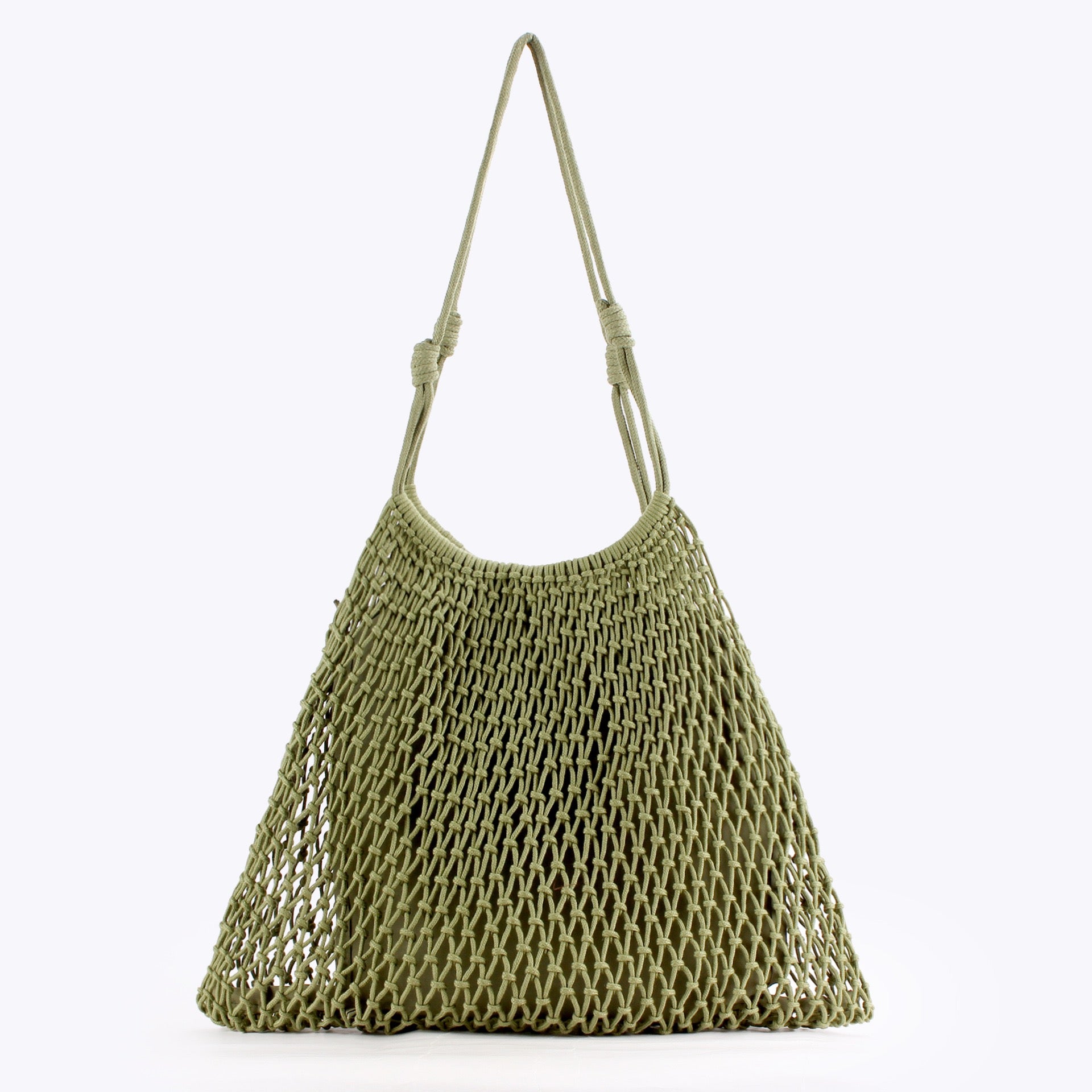 Palmeraie — Grand sac filet macramé camel, anses nouées