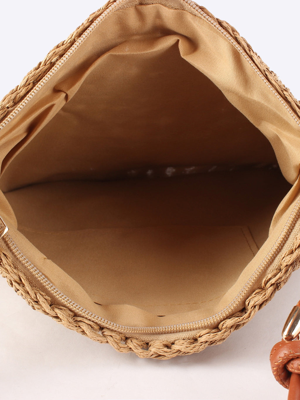 Sable Fin — Mini sac bandoulière crochet camel, lanière cuir