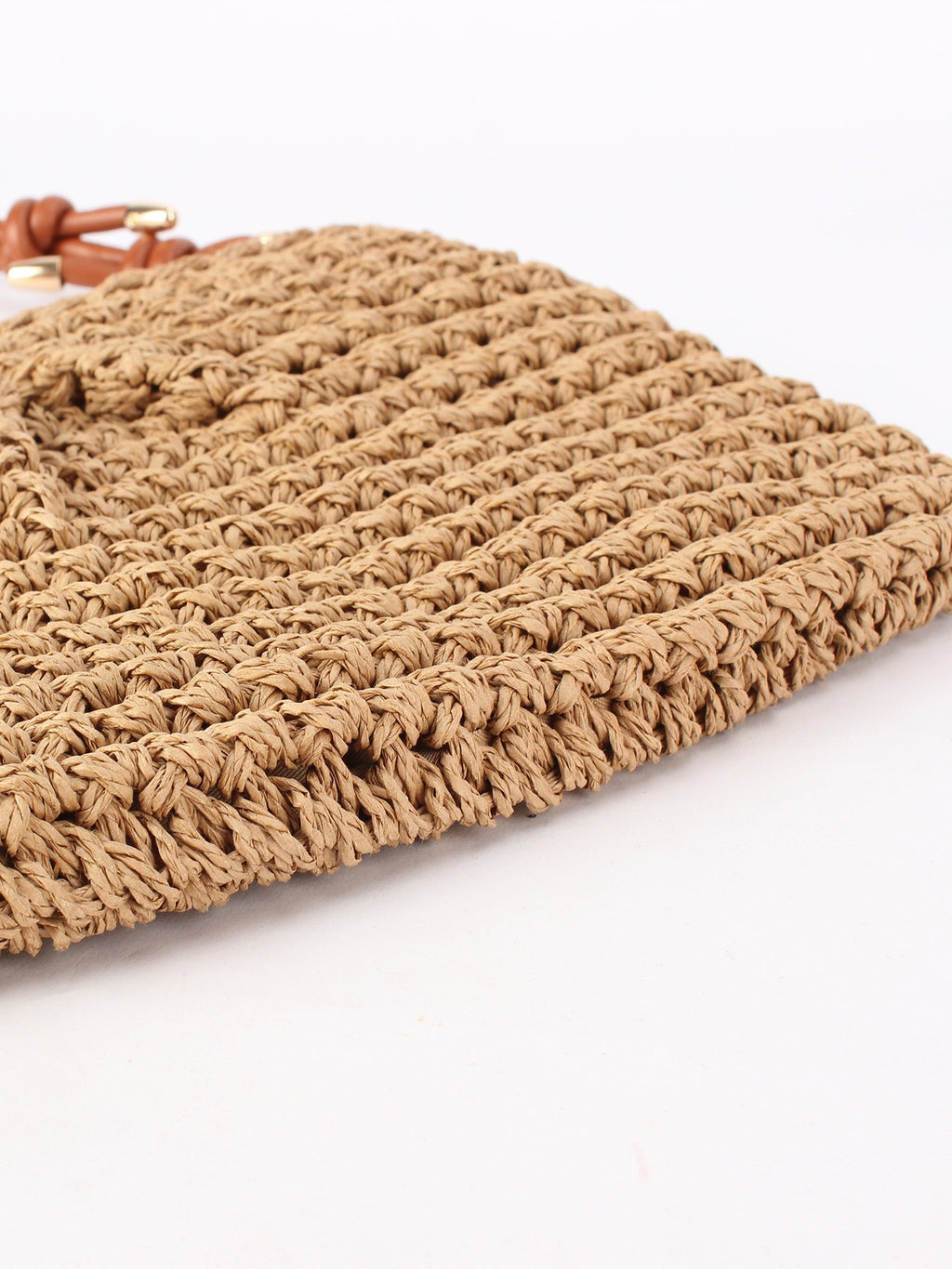 Sable Fin — Mini sac bandoulière crochet camel, lanière cuir
