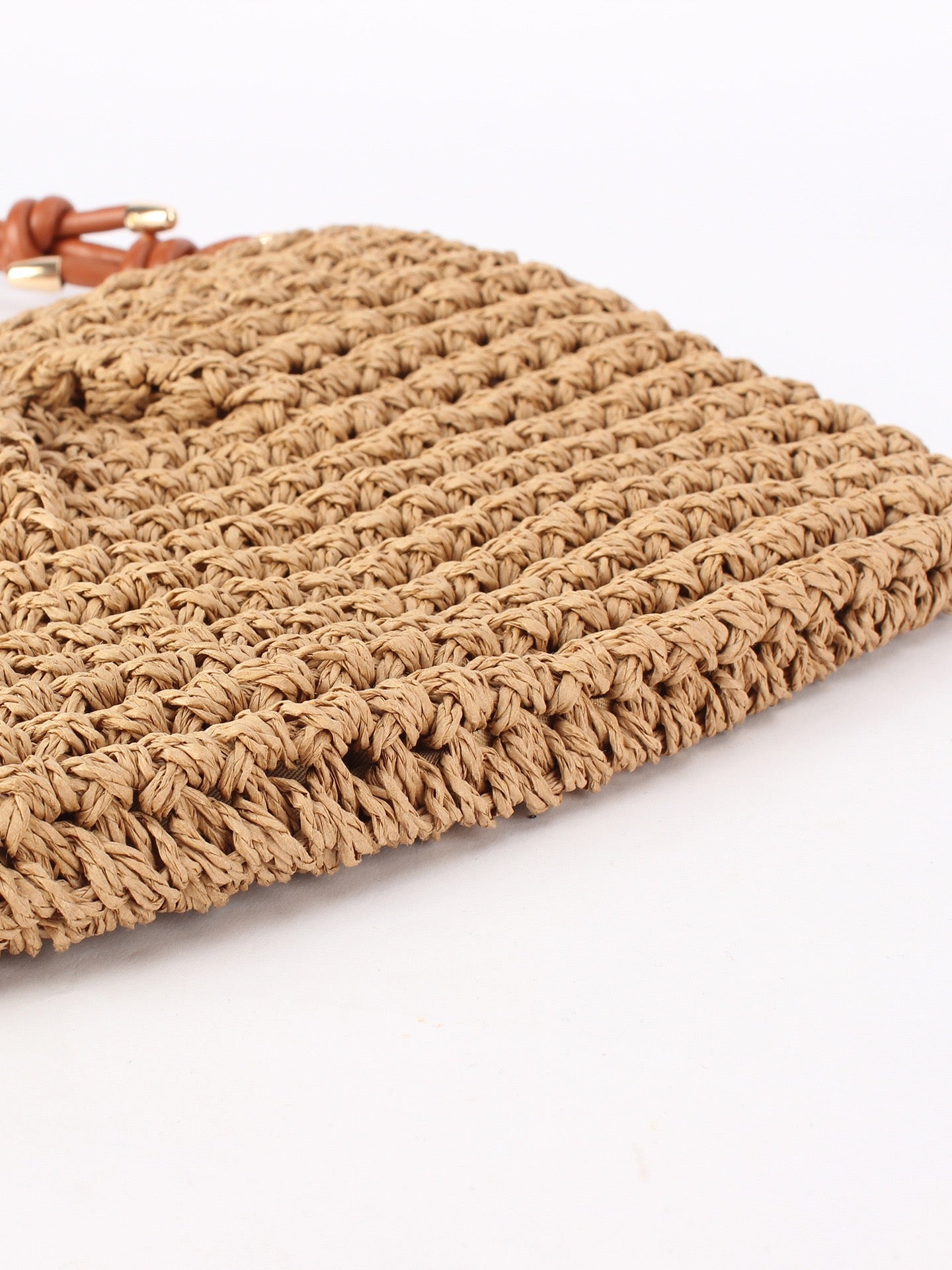 Sable Fin — Mini sac bandoulière crochet camel, lanière cuir
