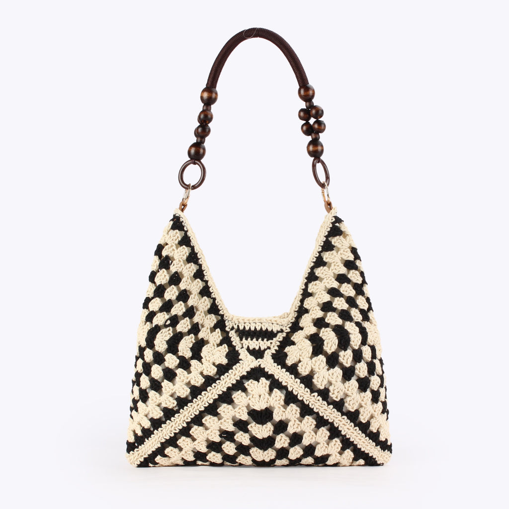 Altitude — Sac hobo crochet granny squares, anse perles bois