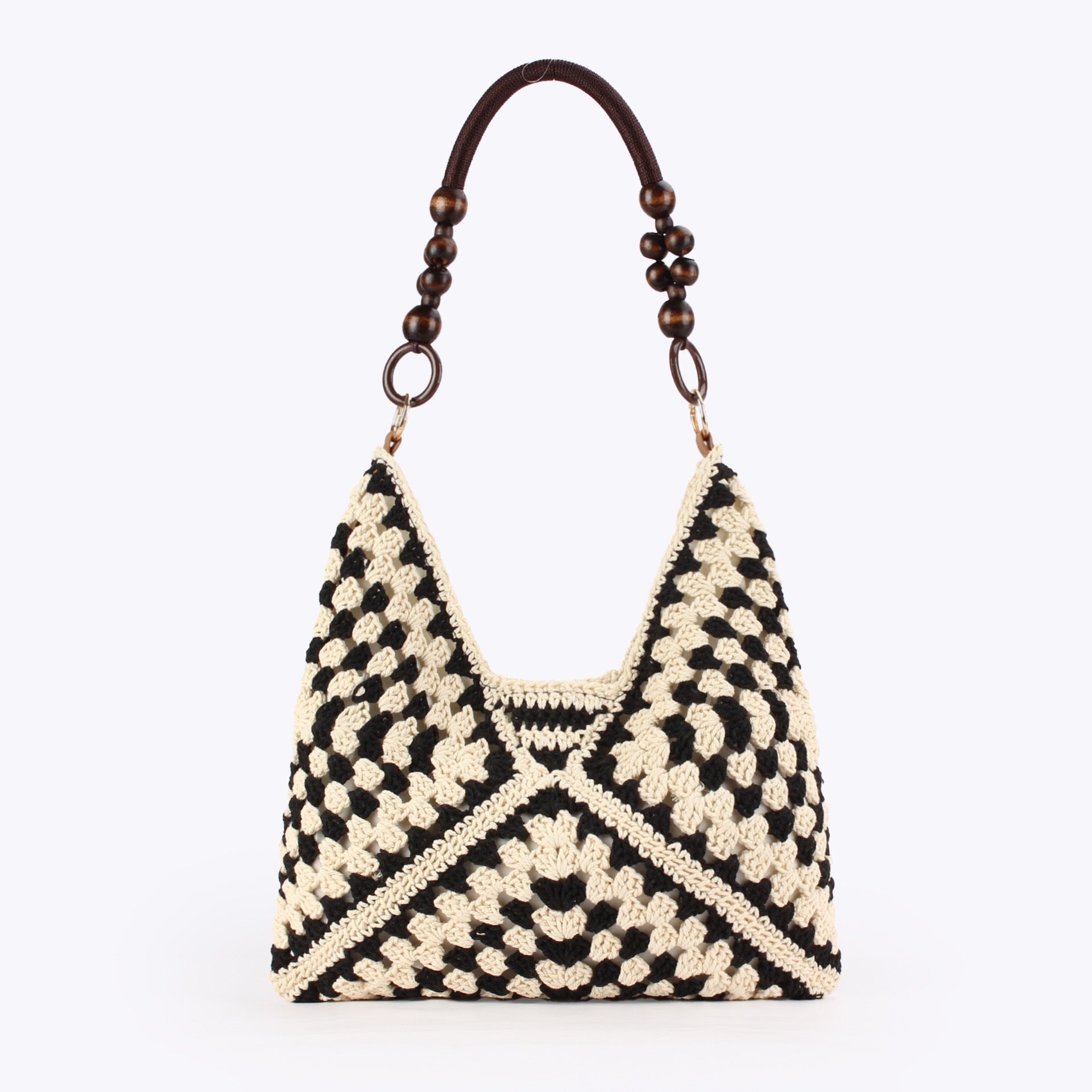 Altitude — Sac hobo crochet granny squares, anse perles bois