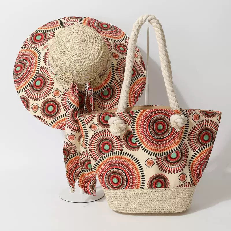 Tropical Duo — Cabas & capeline imprimé mandalas ethniques