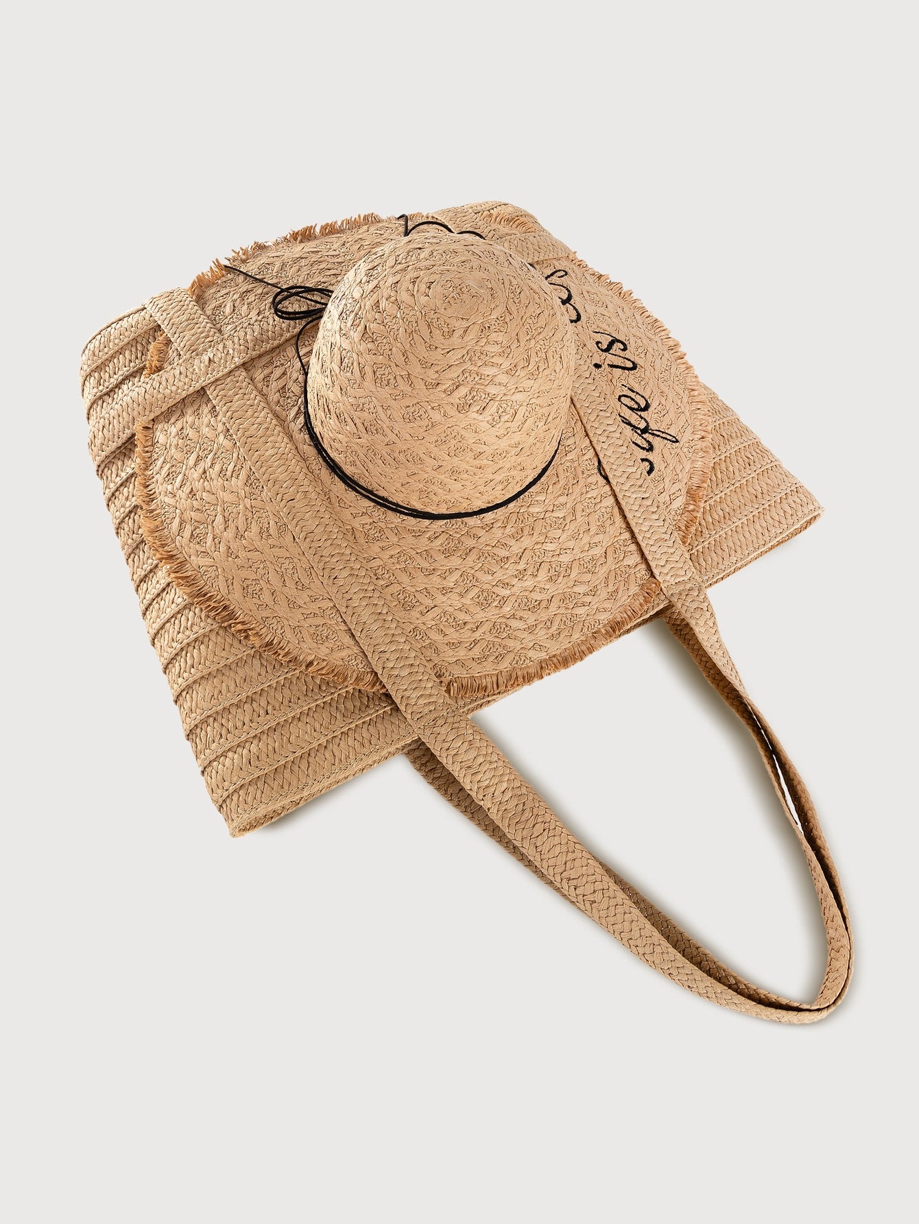 Riviera Duo — Cabas en paille naturelle & capeline brodée