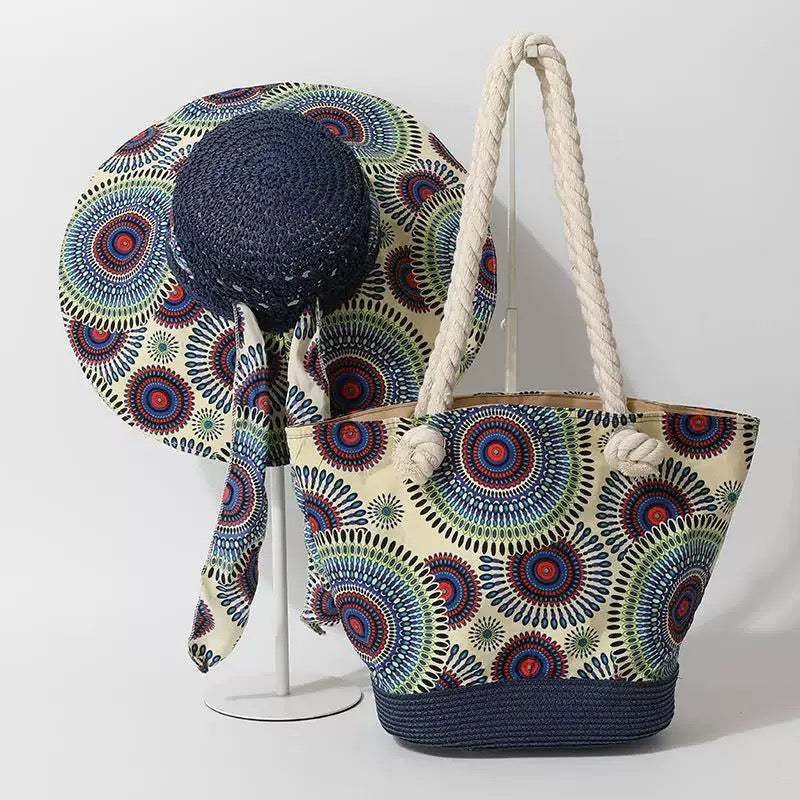 Tropical Duo — Cabas & capeline imprimé mandalas ethniques
