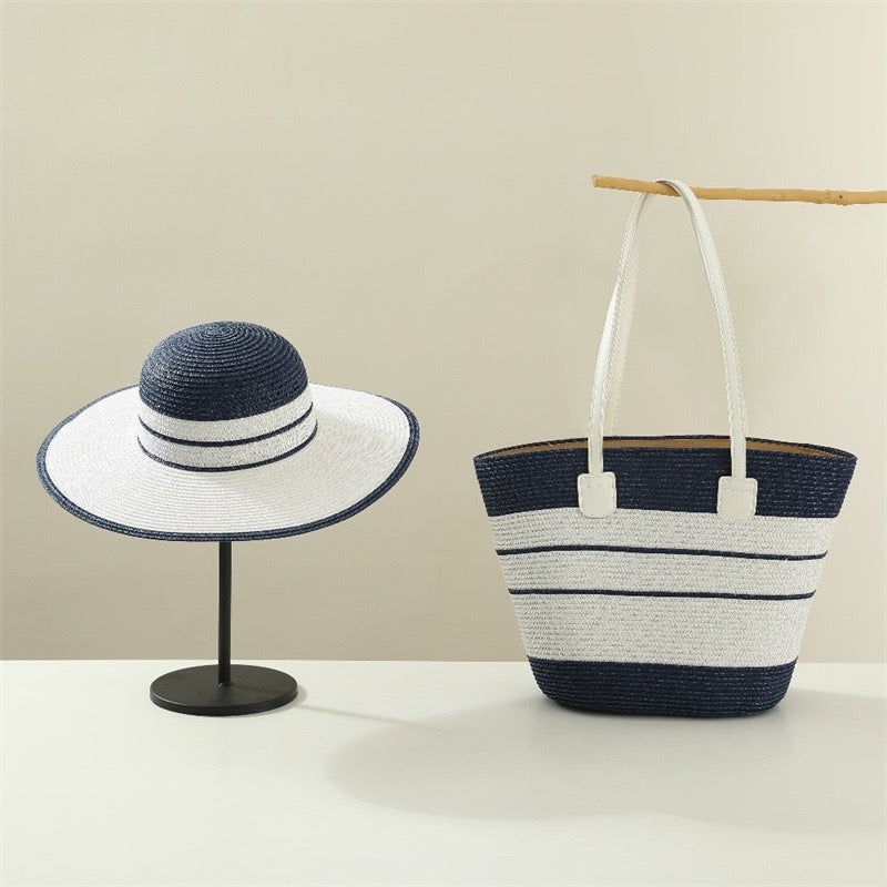 Ibiza Duo — Cabas tissé rayé & capeline bicolore assortie