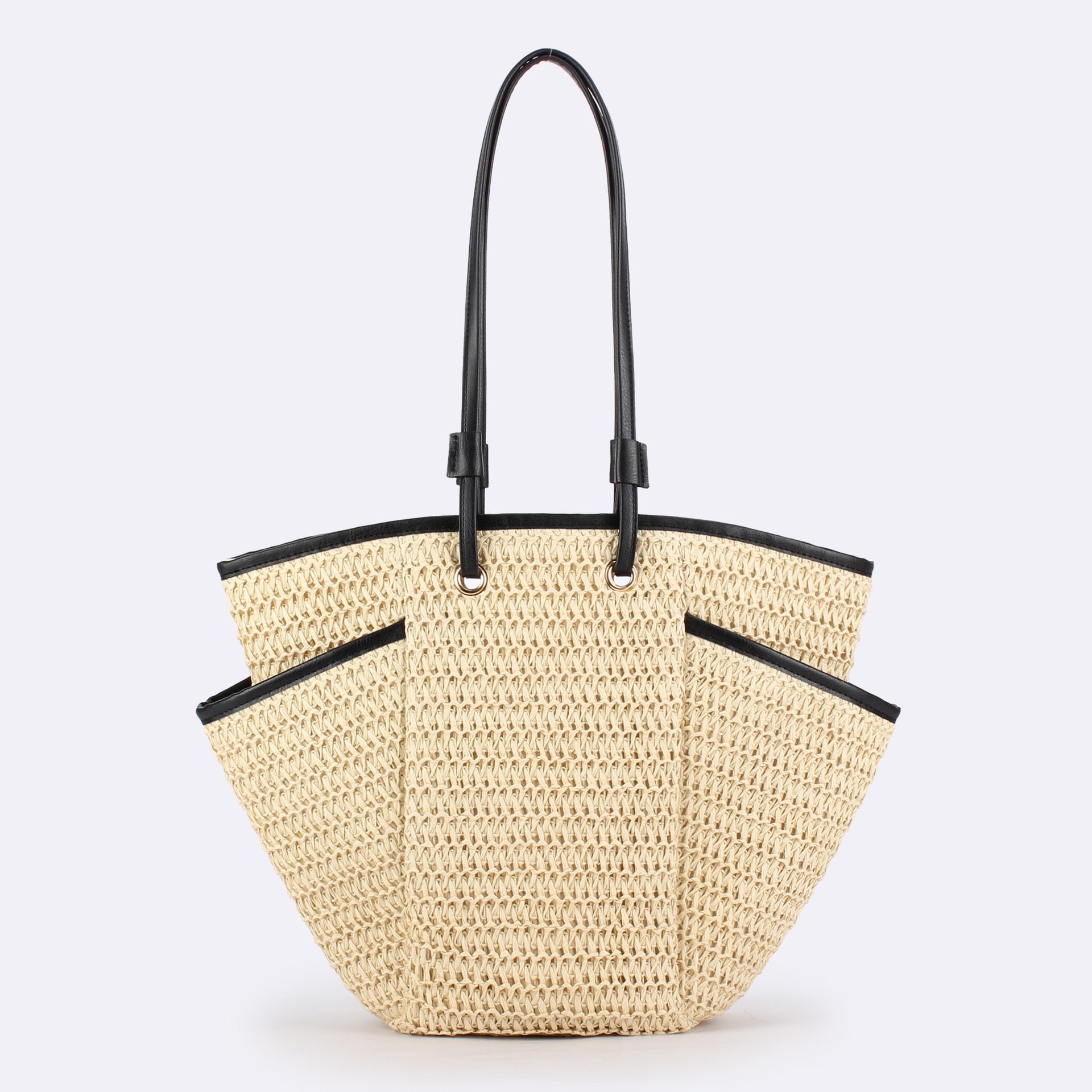 Sahara — Cabas en crochet, anses cuir & poches latérales