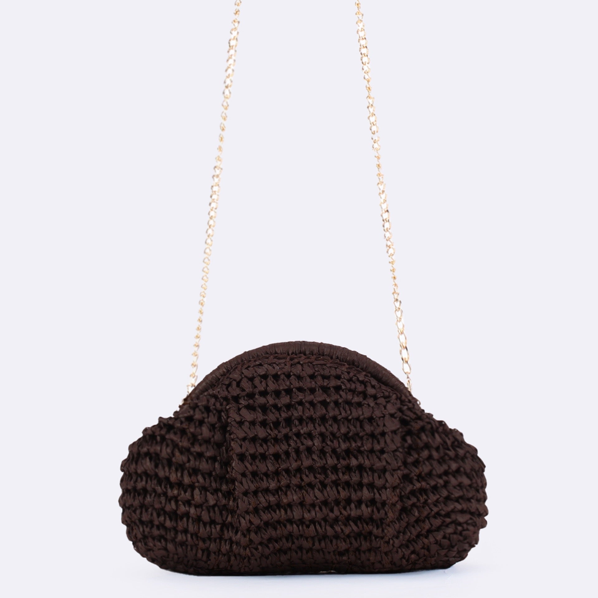 Soleil — Pochette dumpling au crochet, chaîne dorée