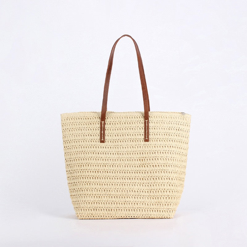 Solstice — Grand cabas au crochet, anses cuir longues