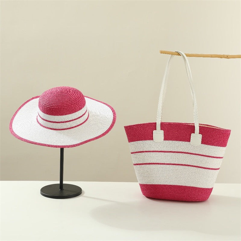 Ibiza Duo — Cabas tissé rayé & capeline bicolore assortie