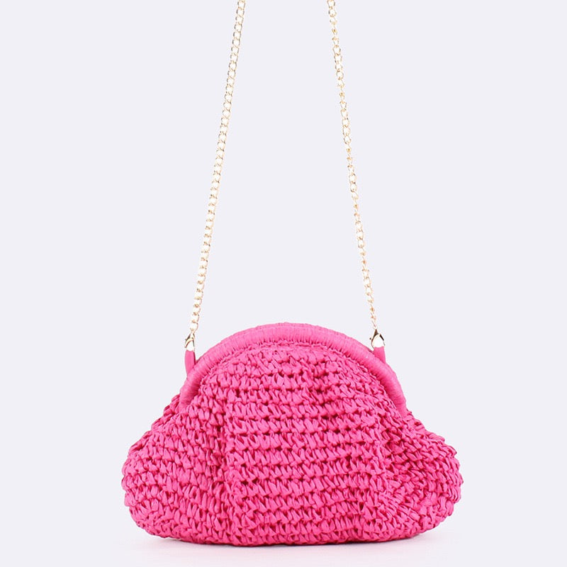 Soleil — Pochette dumpling au crochet, chaîne dorée