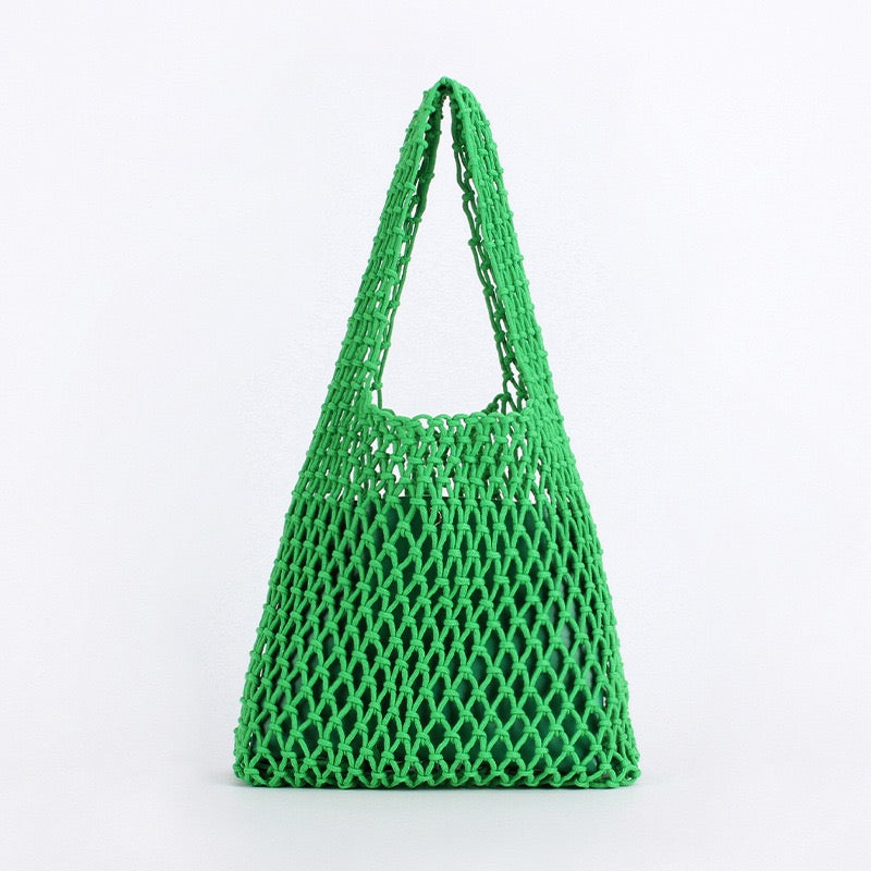Antibes — Sac filet macramé camel à anse intégrée