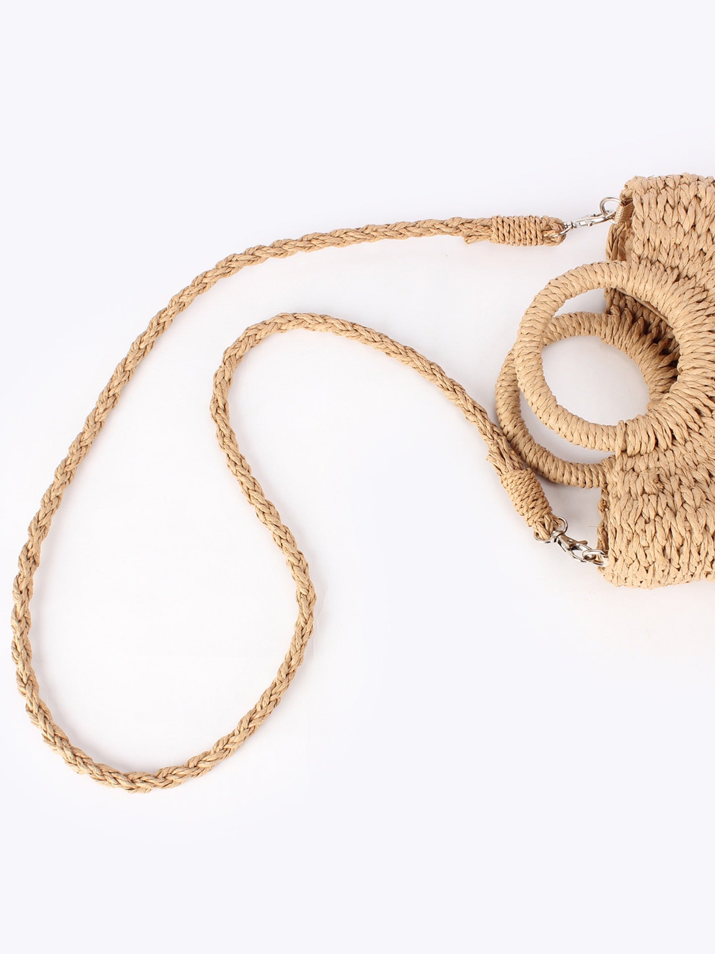 Douceur — Mini sac demi-lune paille à anses anneaux & bandoulière