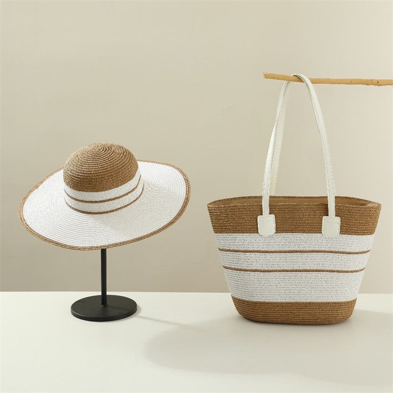 Ibiza Duo — Cabas tissé rayé & capeline bicolore assortie