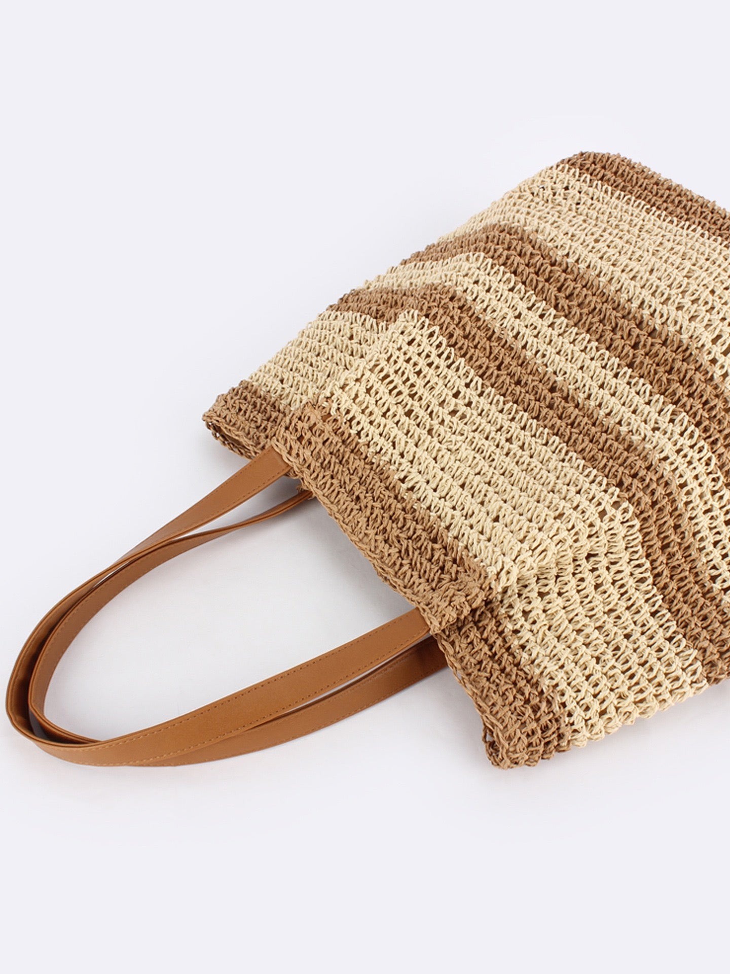 Étrave — Grand tote crochet rayé bicolore, anses cuir