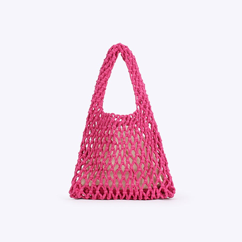 Capri — Mini sac filet macramé fuchsia