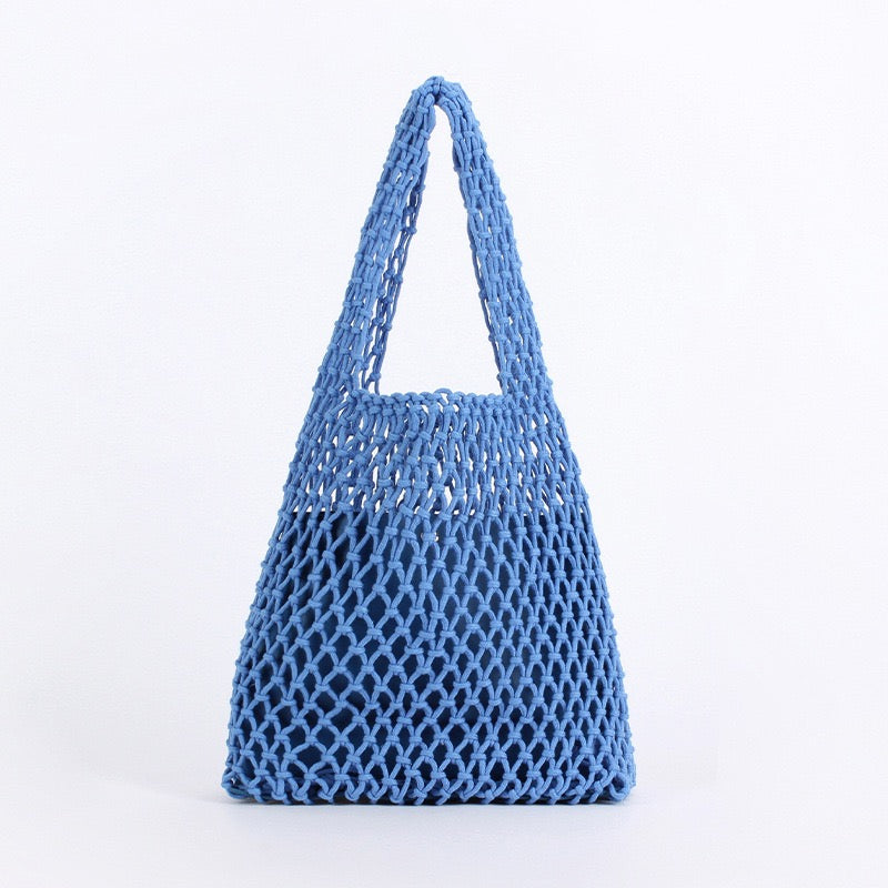 Antibes — Sac filet macramé camel à anse intégrée
