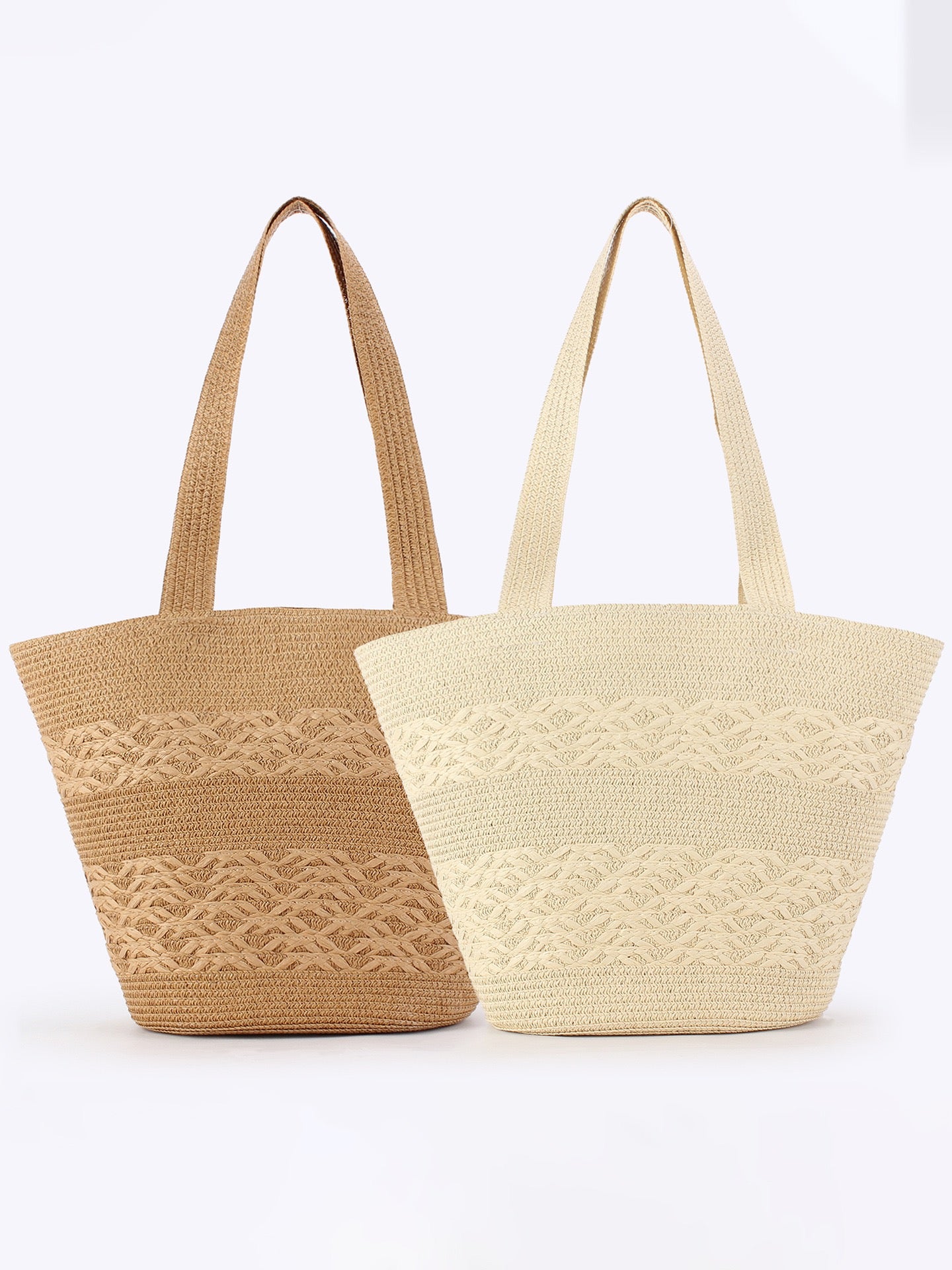 Flocon — Grand panier paille tressée à motif chevrons