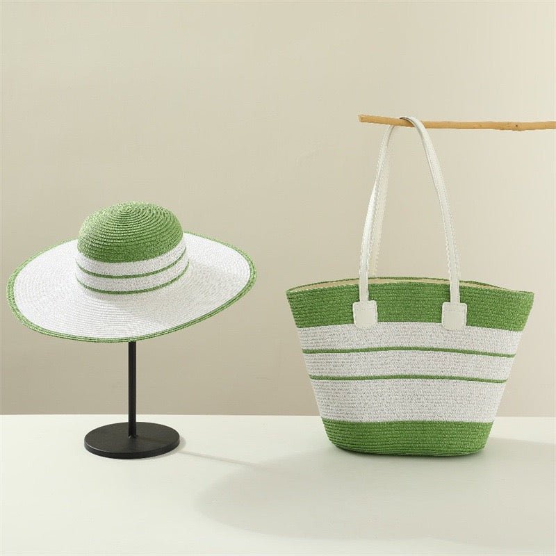 Ibiza Duo — Cabas tissé rayé & capeline bicolore assortie