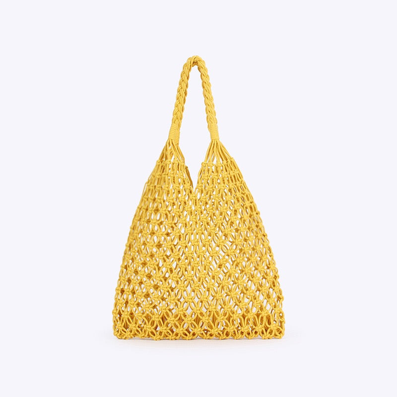 Cerise Sauge — Grand cabas filet macramé à motif fleurs