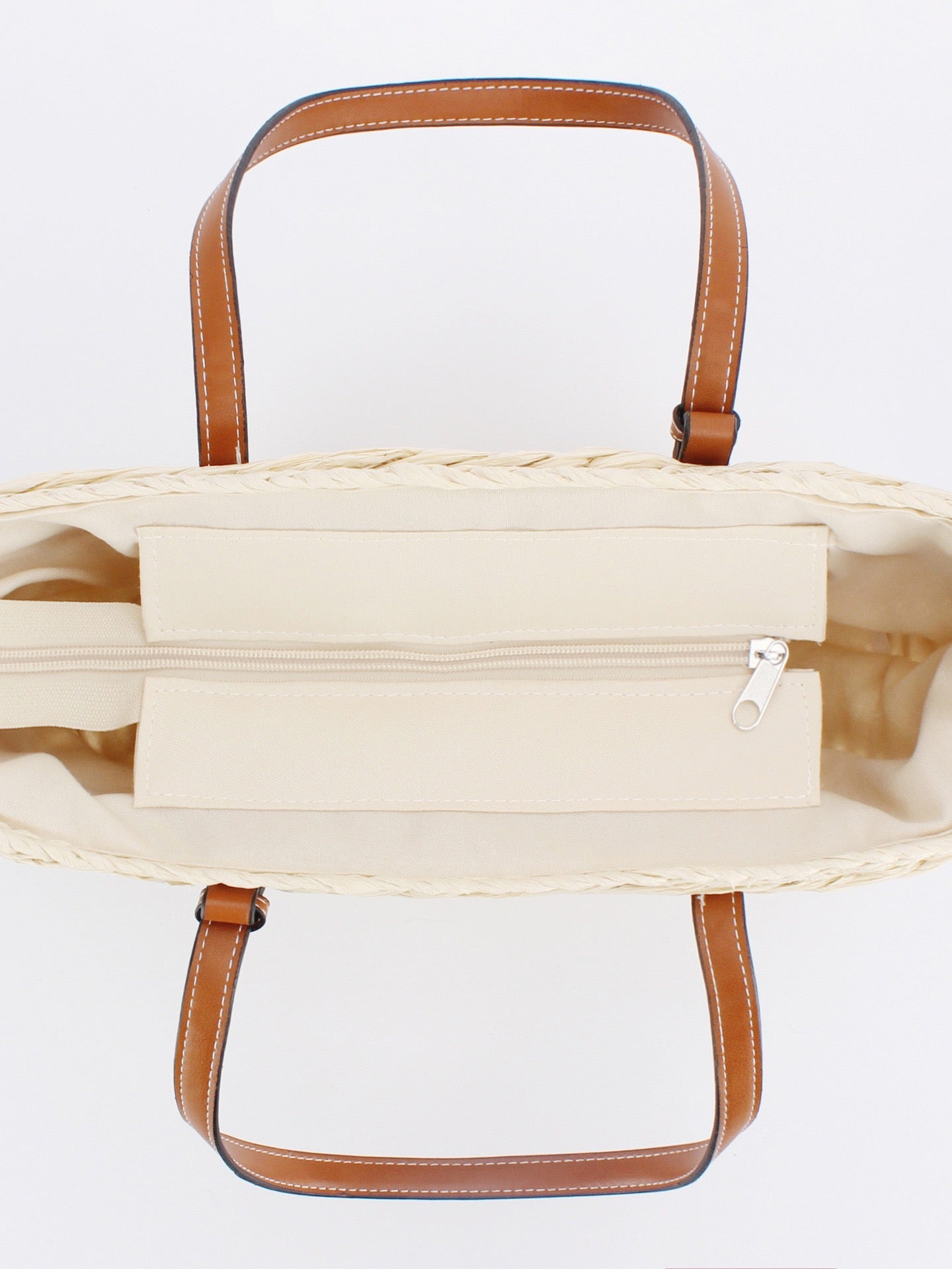 Horizon — Panier paille ajourée ivoire, anses cuir camel