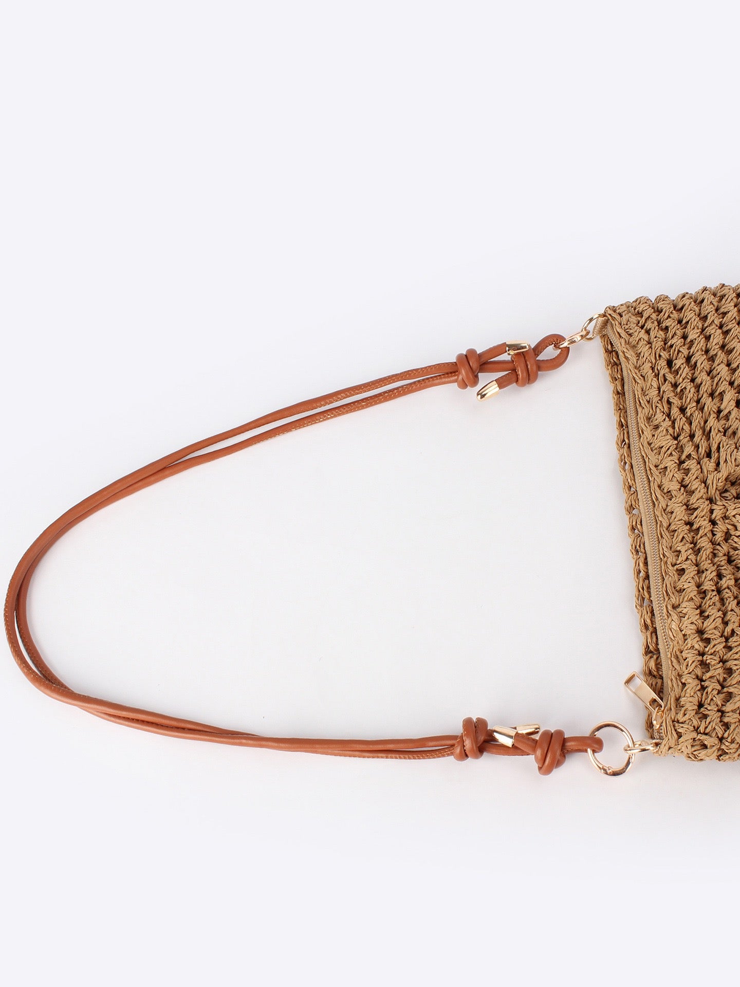 Sable Fin — Mini sac bandoulière crochet camel, lanière cuir