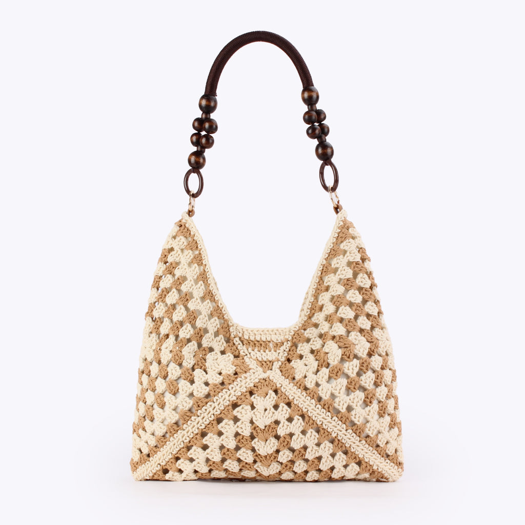 Altitude — Sac hobo crochet granny squares, anse perles bois