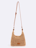 Velours Doré — Sac bandoulière crochet ajouré camel, anse cuir réglable