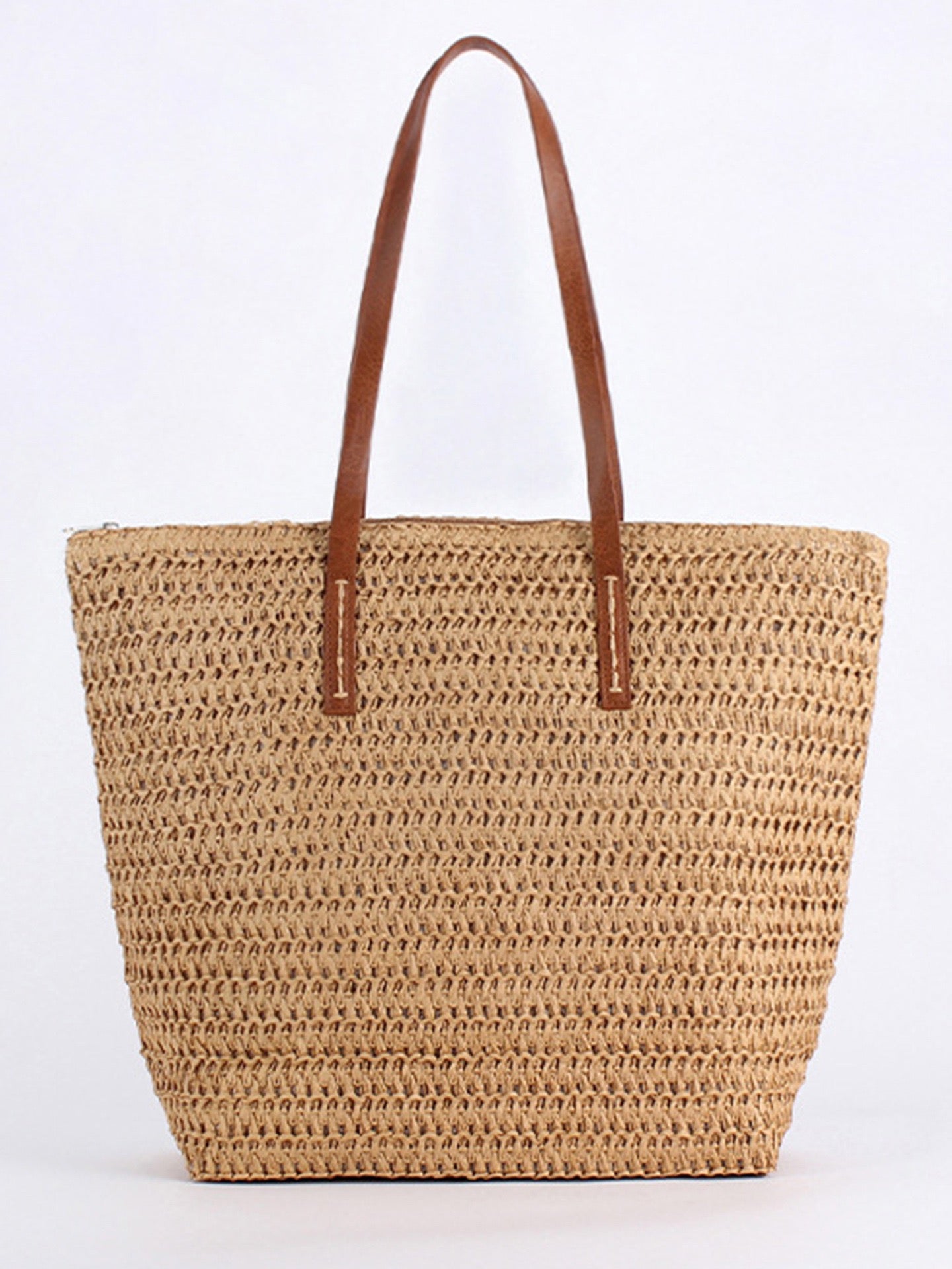 Solstice — Grand cabas au crochet, anses cuir longues